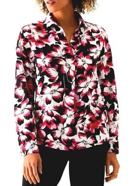 Women Rafaella Floral Popover Blouse Top XL Colorful Career Office Classic NEW